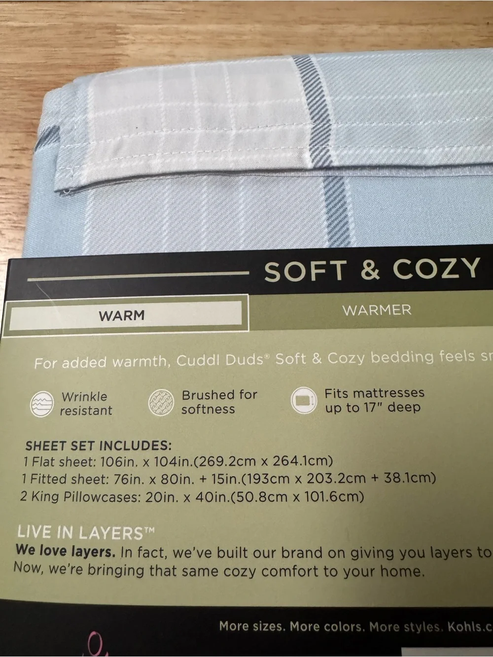 NWT Cuddl Duds King Microfiber Sheet Set Plaid Blue White Soft & Cozy New